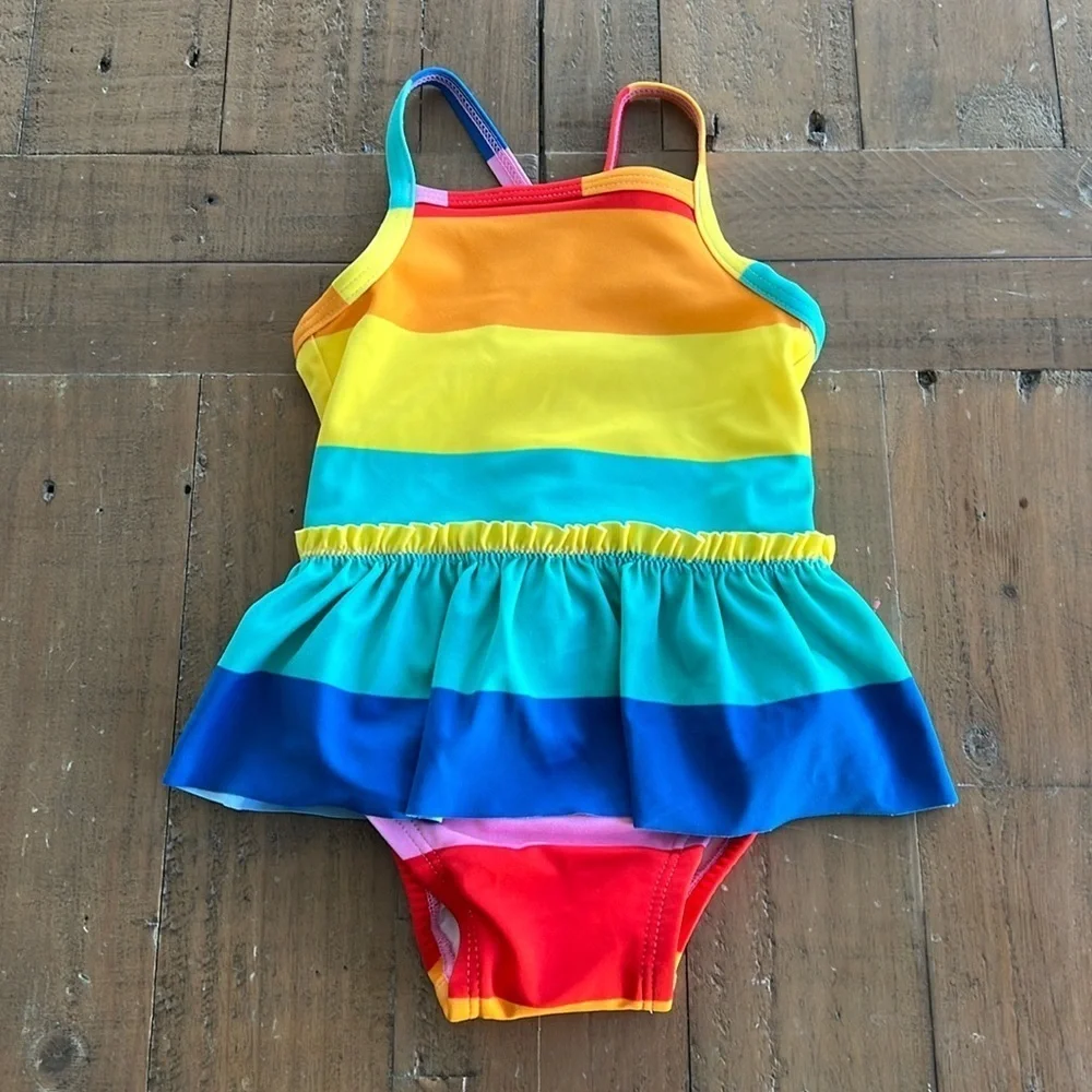 Hanna andersson rainbow striped skirted swimsuit